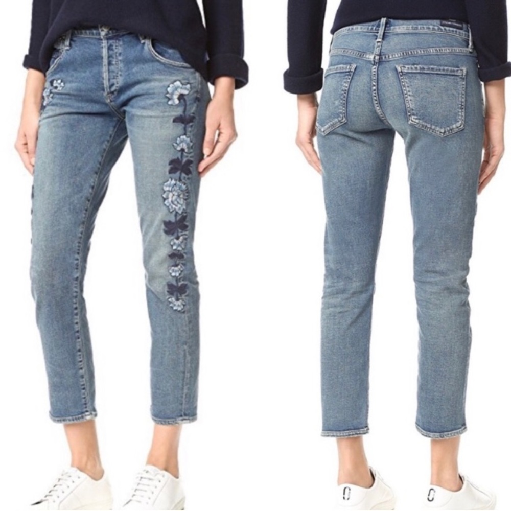 Citizens Of Humanity Blue Embroidered Boyfriend Jeans